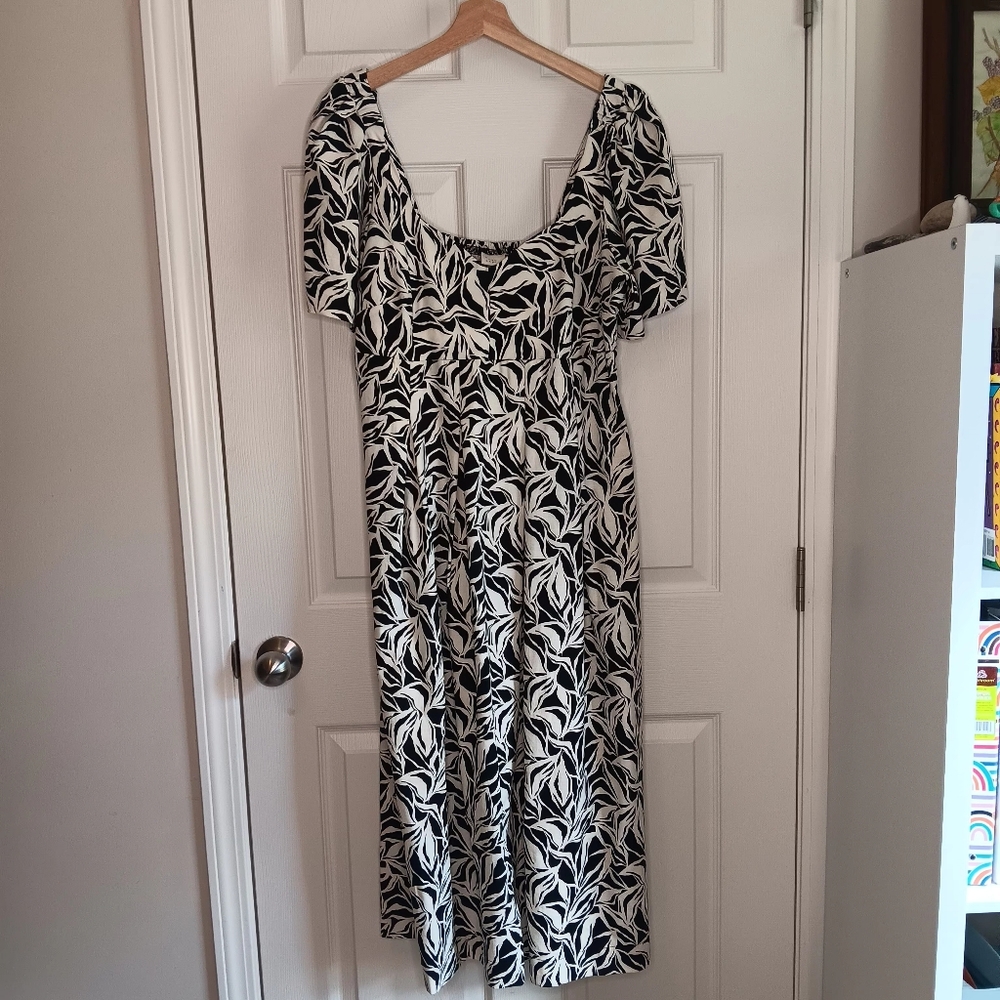 Women's A New Day Black And White Linen Printed Midi Dress